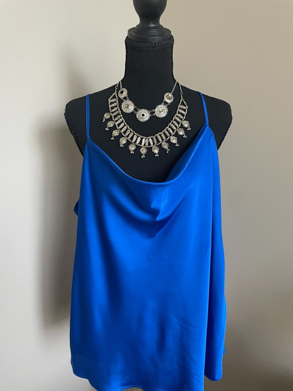 Express- Royal Blue Satin Cowl‑Neck Camisole – Luxe & Chic